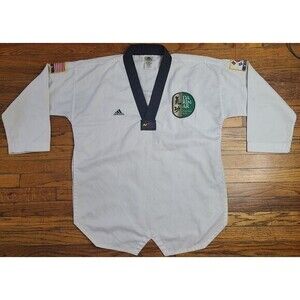 Adidas Taekwondo Korea USA Uniform Mens Size I (190cm) White Costume Shirt A8‎